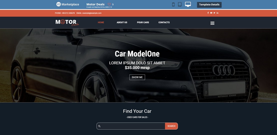 Onlineshop- und Webdesign-Vorlage Autohandel1